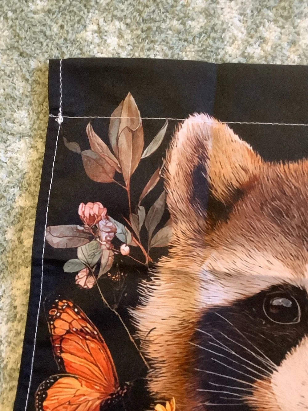 Welcome Raccoon Floral Small Fabric Garden Flag NWT 11.75” x 17.50”